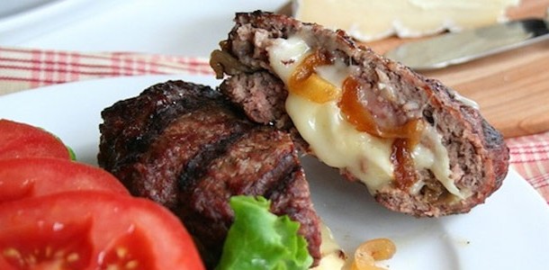 Stuffed Burgers with Brie and Caramelized Onion